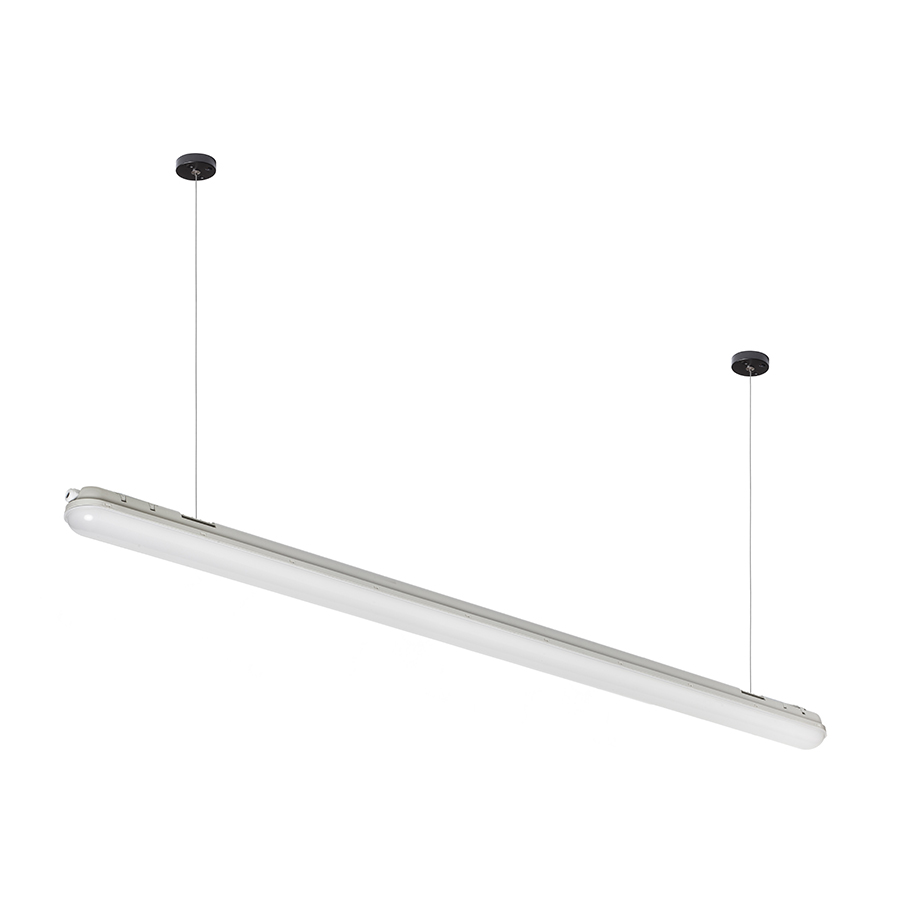 Lumină LED din fabrică, liniară, pentru montare pe plafon sau suspendată, cu kit de suspensie G13672, TRIDENT PRO 150 corp gri acrilică mată 230V 60W IP65 4000K