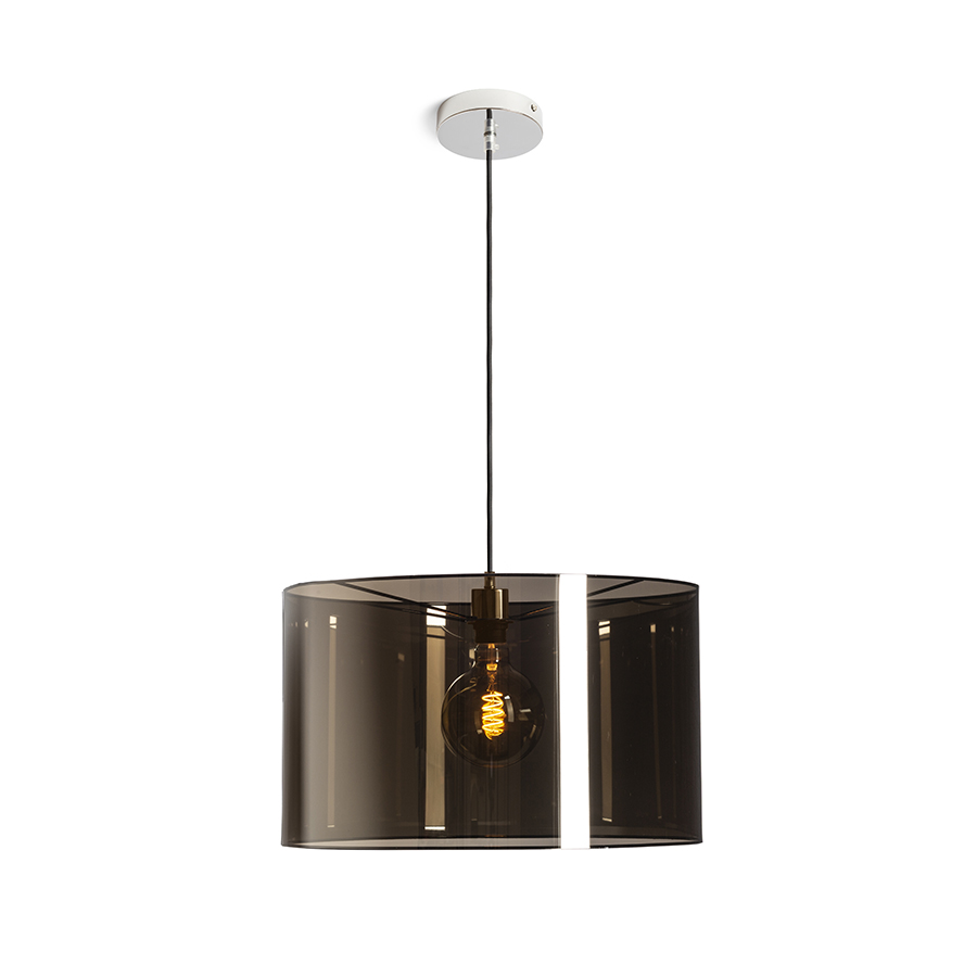 Lumină suspendată decorativă cu abajur din folie cromat, FANCY 50/30 de fum 230V LED E27 15W