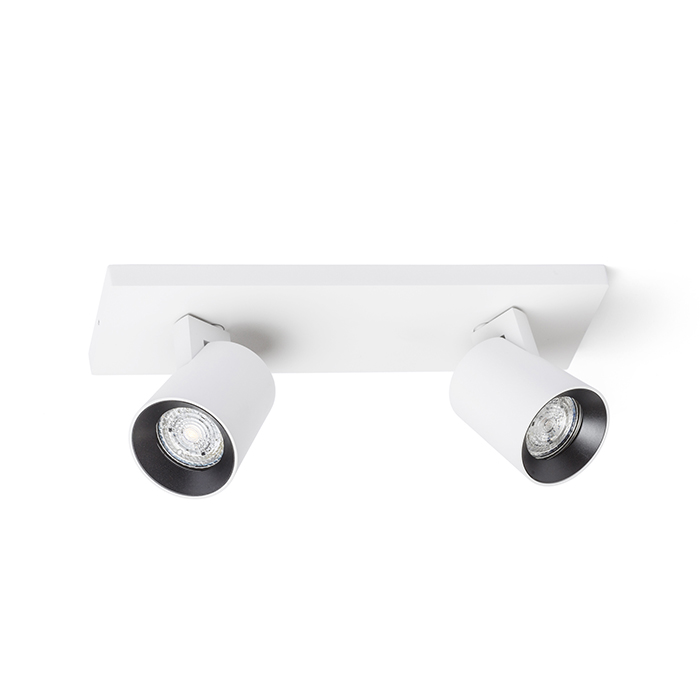 O serie elegantă de spoturi pentru lampă de bază GU10 cu inele de culoare schimbabile, KENNY II montat pe suprafață alb/negru 230V LED 2x8W