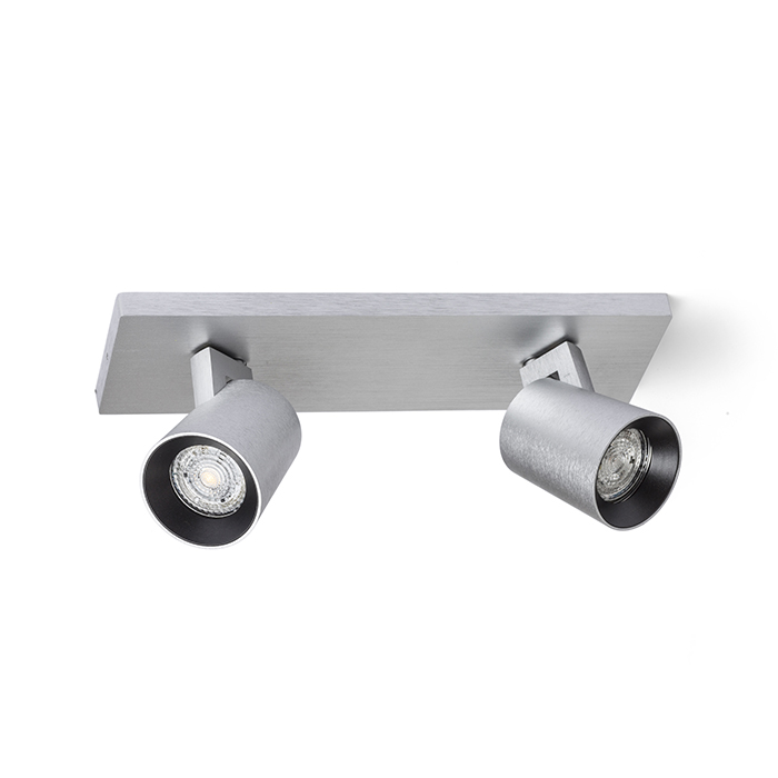 O serie elegantă de spoturi pentru lampă de bază GU10 cu inele de culoare schimbabile, KENNY II montat pe suprafață aluminiu/negru 230V LED 2x8W