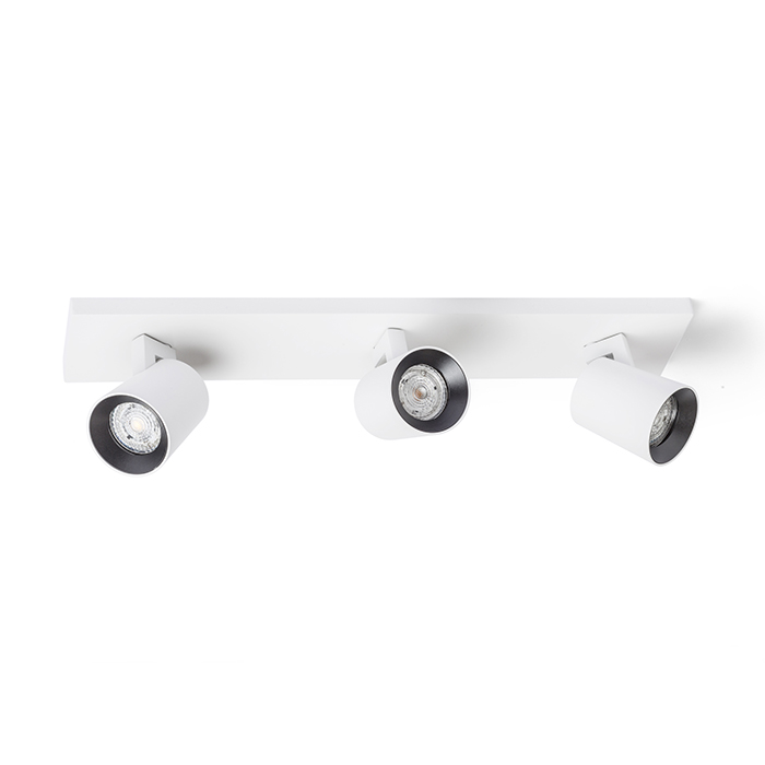 O serie elegantă de spoturi pentru lampă de bază GU10 cu inele de culoare schimbabile, KENNY III montat pe suprafață alb/negru 230V LED 3x8W