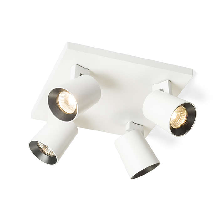 O serie elegantă de spoturi pentru lampă de bază GU10 cu inele de culoare schimbabile, KENNY IV de tavan alb/negru 230V LED 4x8W