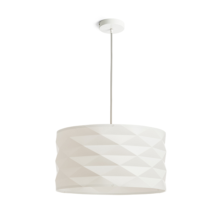 Pandantiv care are o nuantă rotundă din plastic cu textura decorativă, EZRA 40 suspendat albe PVC/gri 230V LED E27 15W