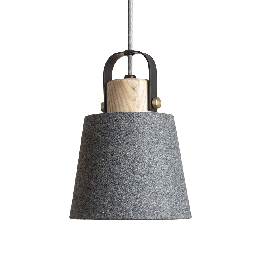 Pandantiv cu o nuanță textilă și detalii din lemn pentru surse de lumină LED E27 suspendat CHOUPETTE, negru-gri, textil/lemn, 230V, 11W