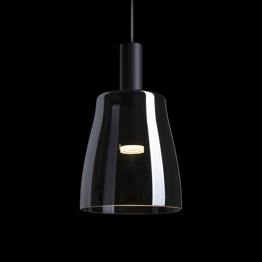 Pandantiv de sticlă cu LED în stil modern, potrivit pentru instalarea peste baruri sau insule de, BELLINI M LED suspendat negru afumată 230V 5W 30° 3000K