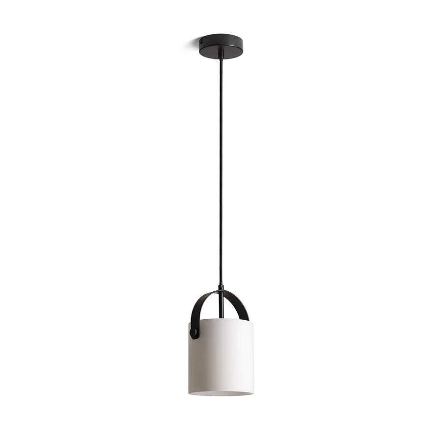 Pandantiv decorativ cu nuanță cilindrică din sticlă de culoare opal, detalii metalice lăcuite si, JULIETTA 16 suspendat opal/negru 230V LED E27 15W