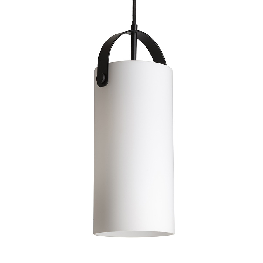 Pandantiv decorativ cu nuanța cilindrică din sticla de culoare opal, detalii metalice lacuite si, JULIETTA 31 suspendat sticlă opal/negru 230V LED E27 15W