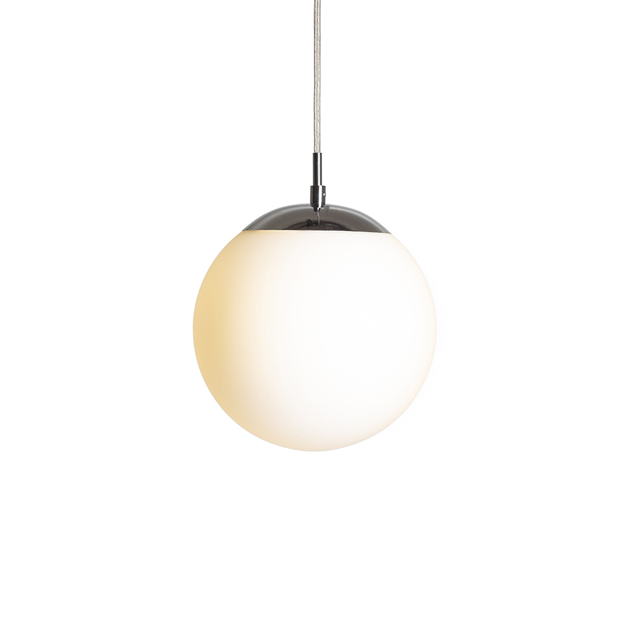 Pandantiv din sticla de culoare opal cu cablu transparent si detalii cromate, LUNA 20 suspendat sticlă opal/crom 230V LED E27 11W