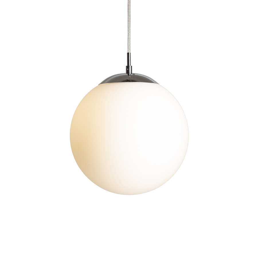 Pandantiv din sticlă de culoare opal cu cablu transparent si detalii cromate suspendat LUNA 25, opal/crom, 230V, LED, E27, 15W