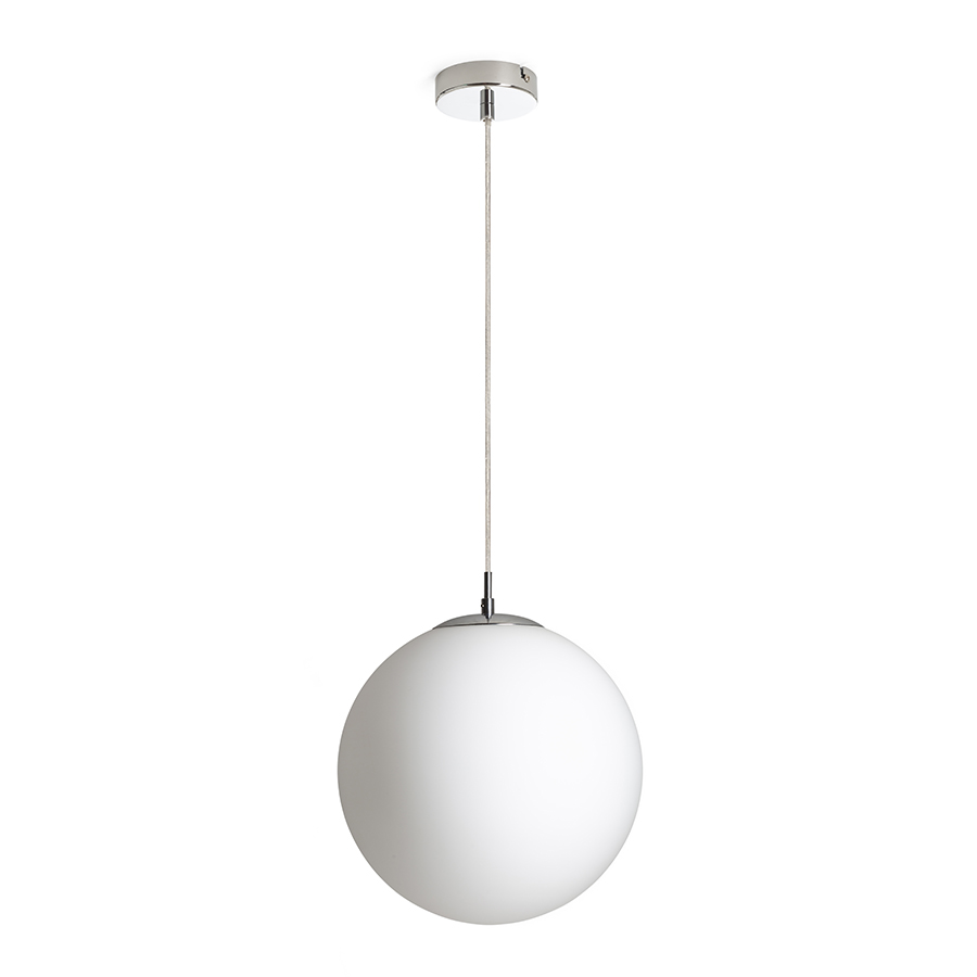 Pandantiv din sticlăde culoare opal cu cablu transparent și detalii cromate, LUNA 30 suspendat sticlă opal/crom 230V LED E27 15W