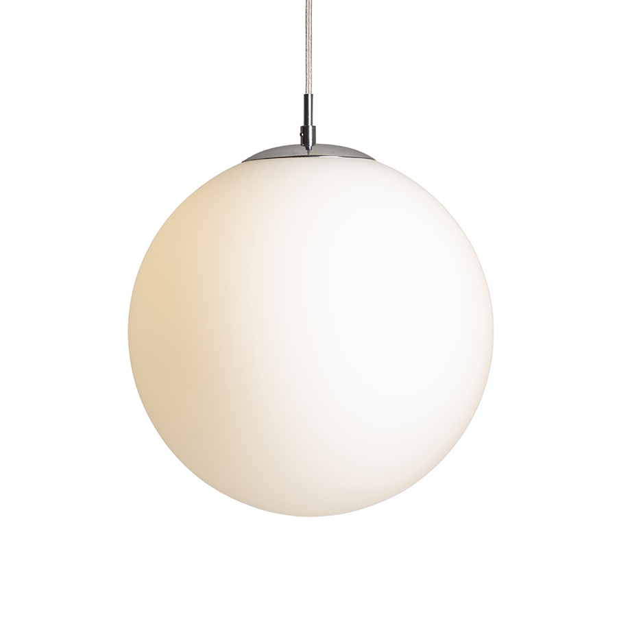 Pandantiv din sticlăde culoare opal cu cablu transparent și detalii cromate, LUNA 30 suspendat sticlă opal/crom 230V LED E27 15W