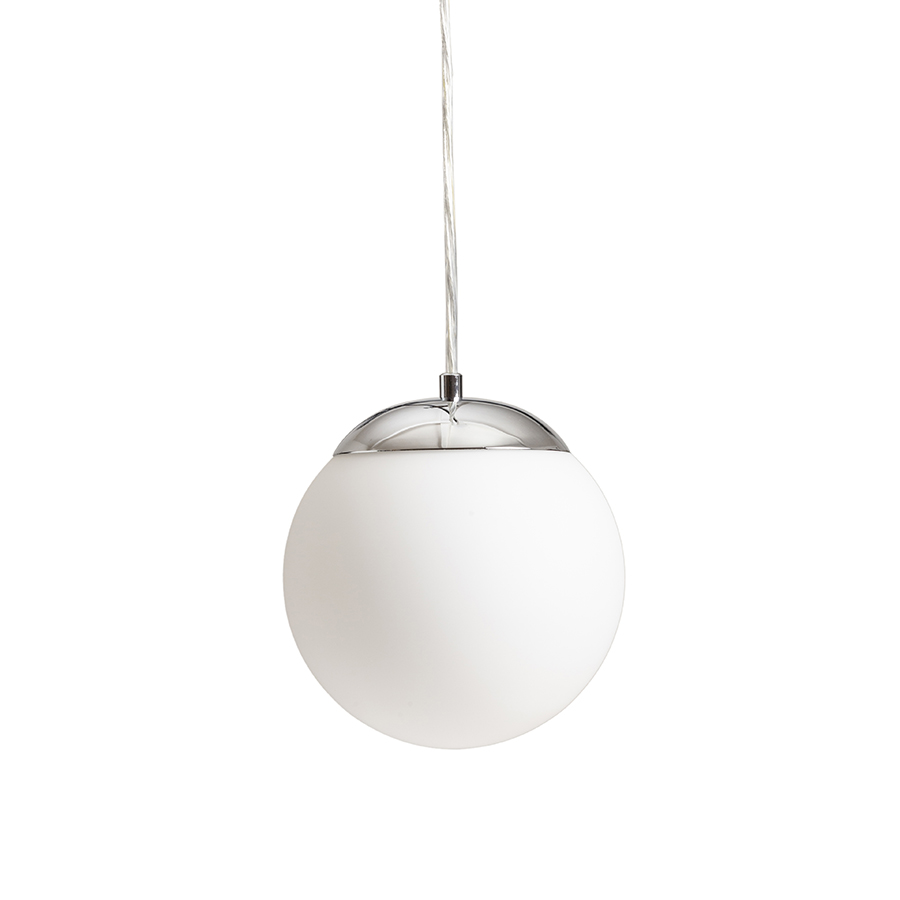 Pandativ de sticlă de culoare opal pe o bază cromată, BOLLY 17 suspendat opal/crom 230V LED E27 11W IP44