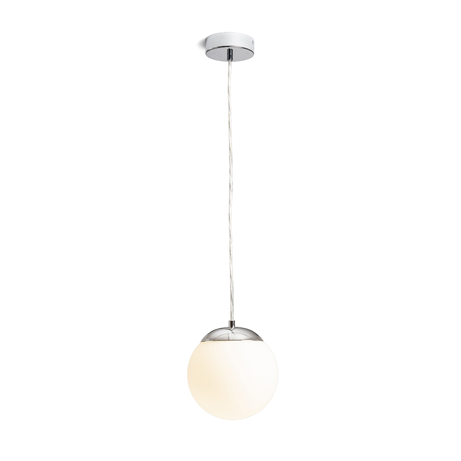 Pandativ de sticlă de culoare opal pe o bază cromată, BOLLY 17 suspendat opal/crom 230V LED E27 11W IP44