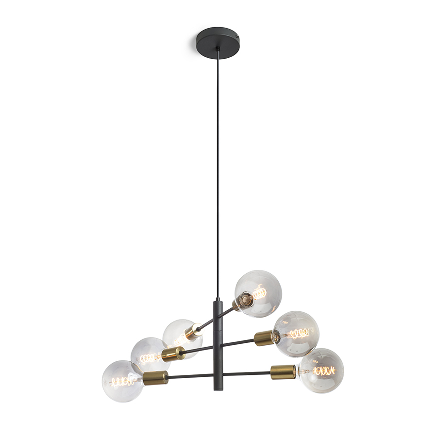 Pandantiv de designer cu capace decorative din alama pentru prize, ARTEMIA 6 suspendat negru alamă pieptănat 230V LED E27 6x15W