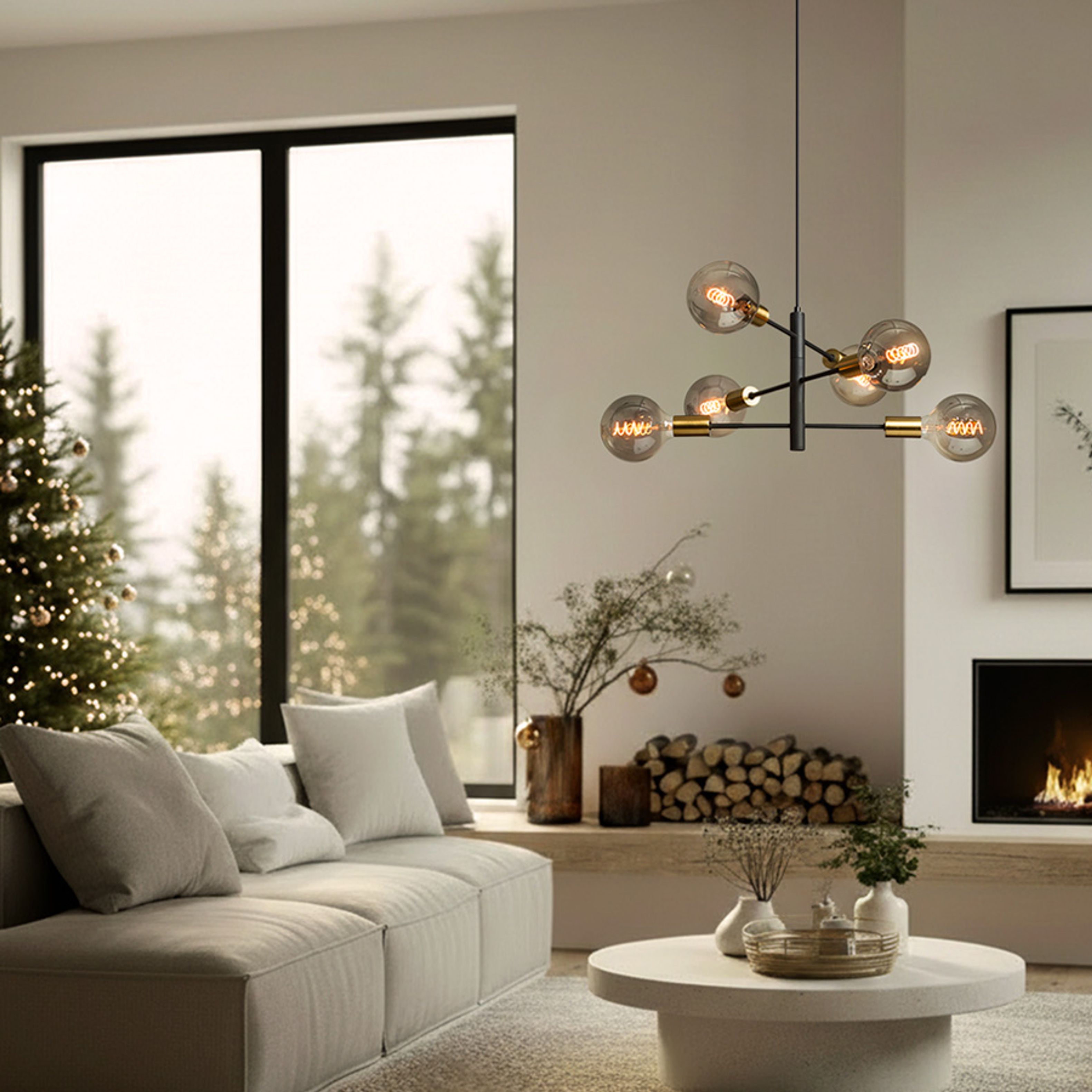 Pandantiv de designer cu capace decorative din alama pentru prize, ARTEMIA 6 suspendat negru alamă pieptănat 230V LED E27 6x15W