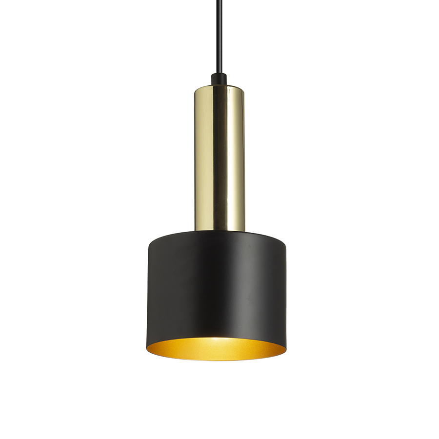 Lampă suspendata cu abajur metalic lăcuit si cablu textil, GIULIA 12 negru/aurie maro alamă 230V LED E27 11W
