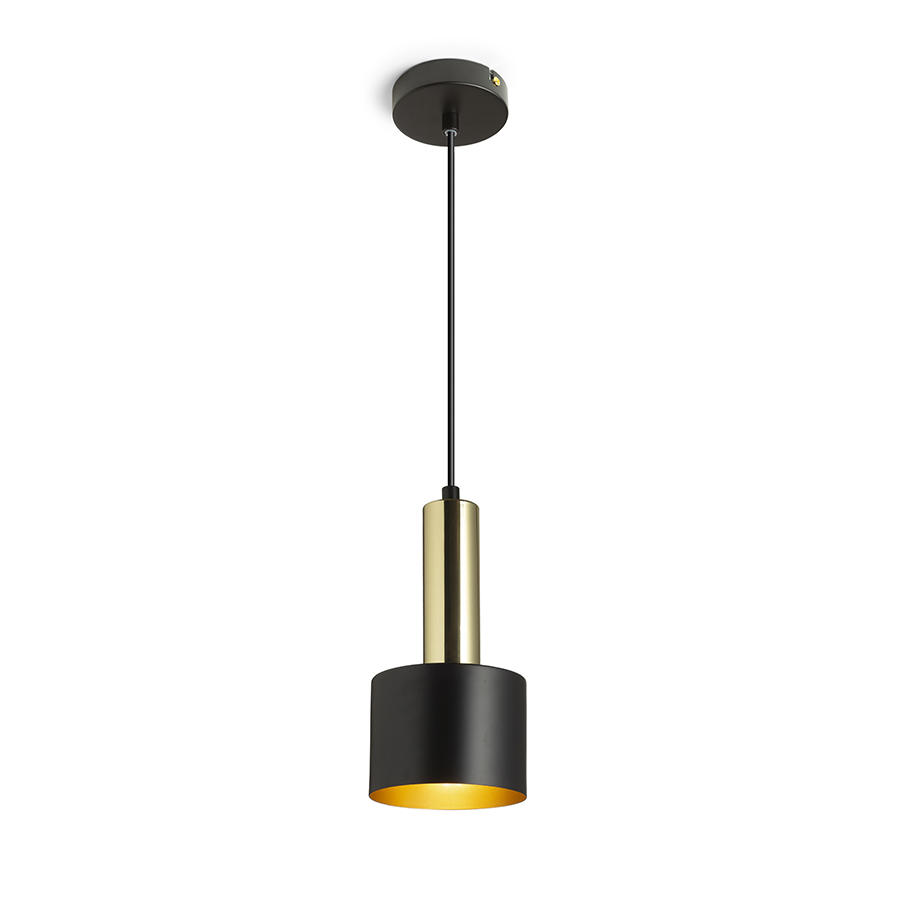 Lampă suspendata cu abajur metalic lăcuit si cablu textil, GIULIA 12 negru/aurie maro alamă 230V LED E27 11W