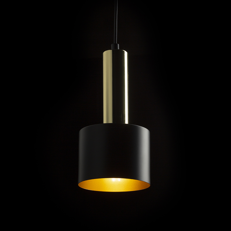 Lampă suspendata cu abajur metalic lăcuit si cablu textil, GIULIA 12 negru/aurie maro alamă 230V LED E27 11W