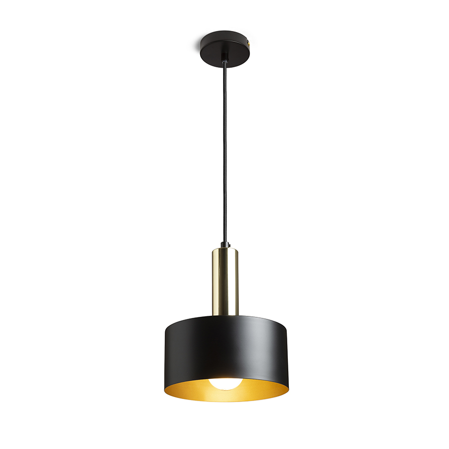 Lampă suspendată cu abajur metalic lăcuit si cablu textil, GIULIA 20 negru/aurie maro alamă 230V LED E27 15W