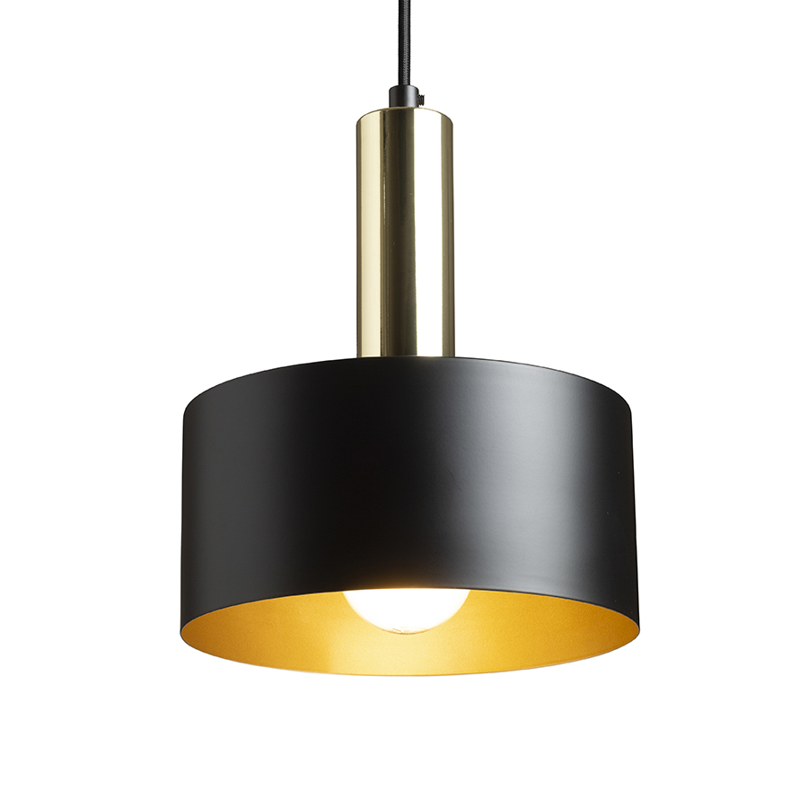 Lampă suspendată cu abajur metalic lăcuit si cablu textil, GIULIA 20 negru/aurie maro alamă 230V LED E27 15W