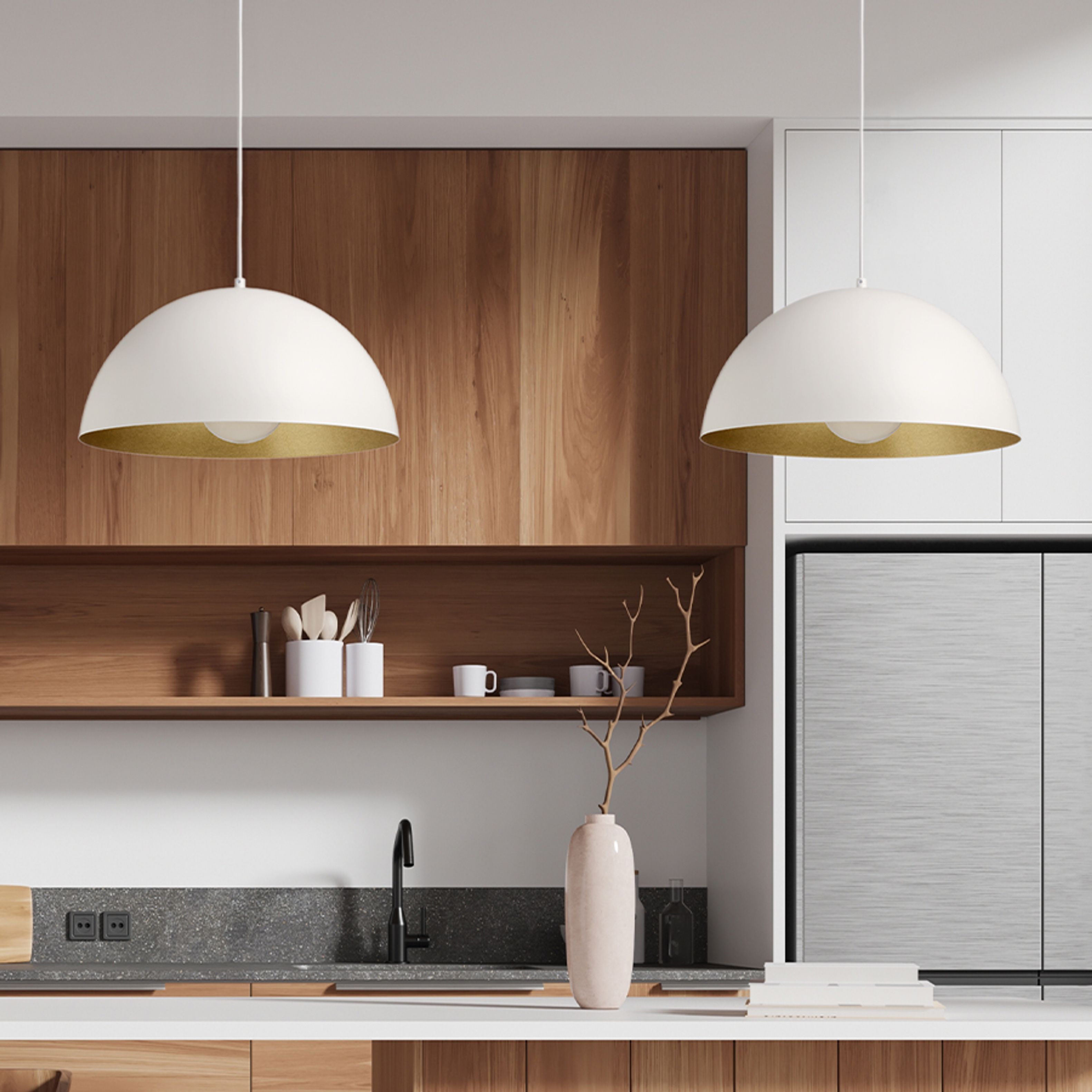 Pandantiv cu abajur metalic, disponibil in diverse combinatii de culori cu soclu pentru surse de, GLADYS 40 suspendat alb/auriu 230V LED E27 30W