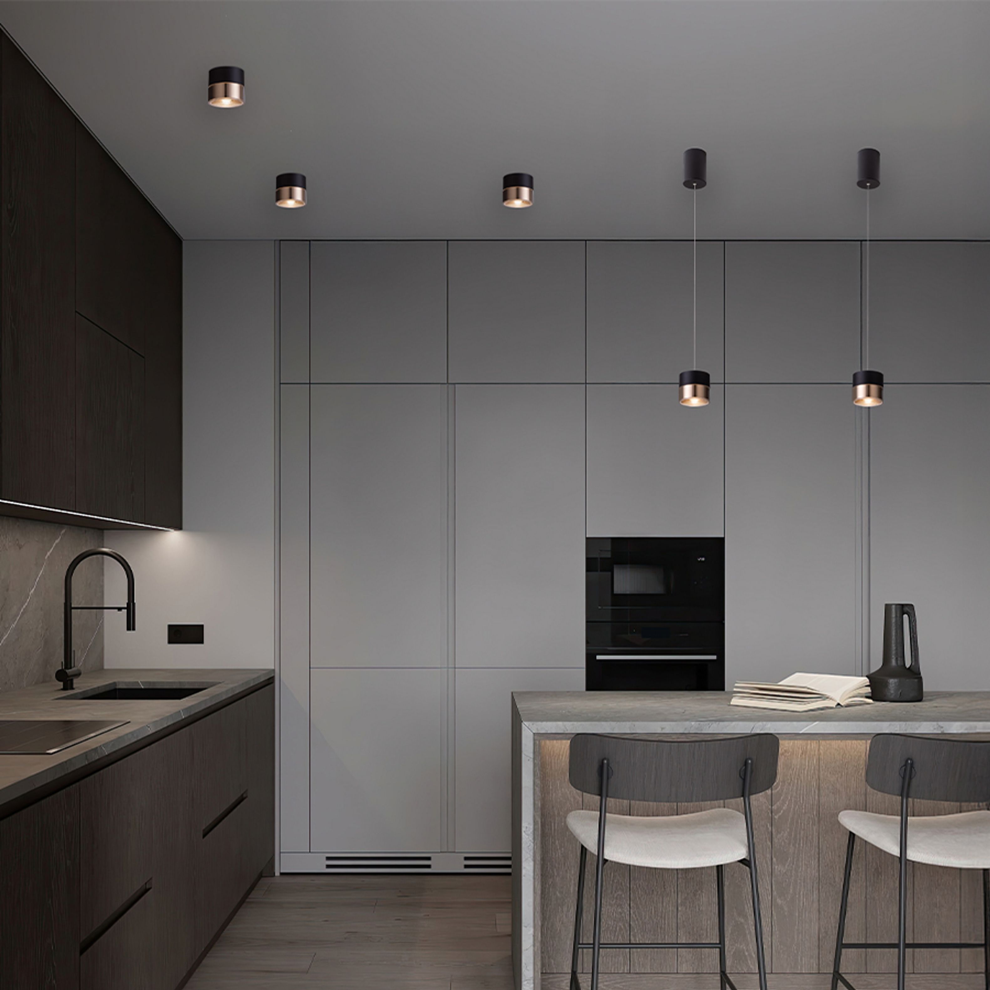 Pandantiv cu LED reglabil pe inălțime intr un design bicolor, JUNIPER pe inaltime negru/auriu 230V 15W 30° 3000K