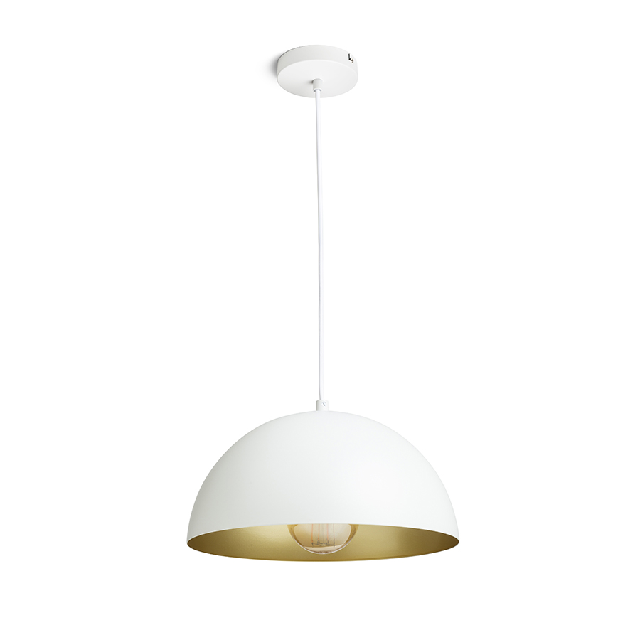 Pandantiv cu abajur metalic, disponibil in diverse culori cu soclu pentru surse de iluminat E27, GLADYS 30 suspendat alb/auriu 230V LED 15W