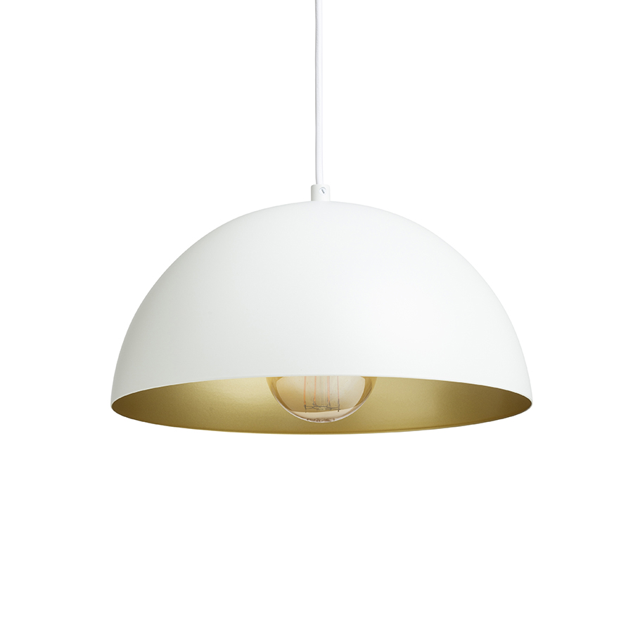 Pandantiv cu abajur metalic, disponibil in diverse culori cu soclu pentru surse de iluminat E27, GLADYS 30 suspendat alb/auriu 230V LED 15W