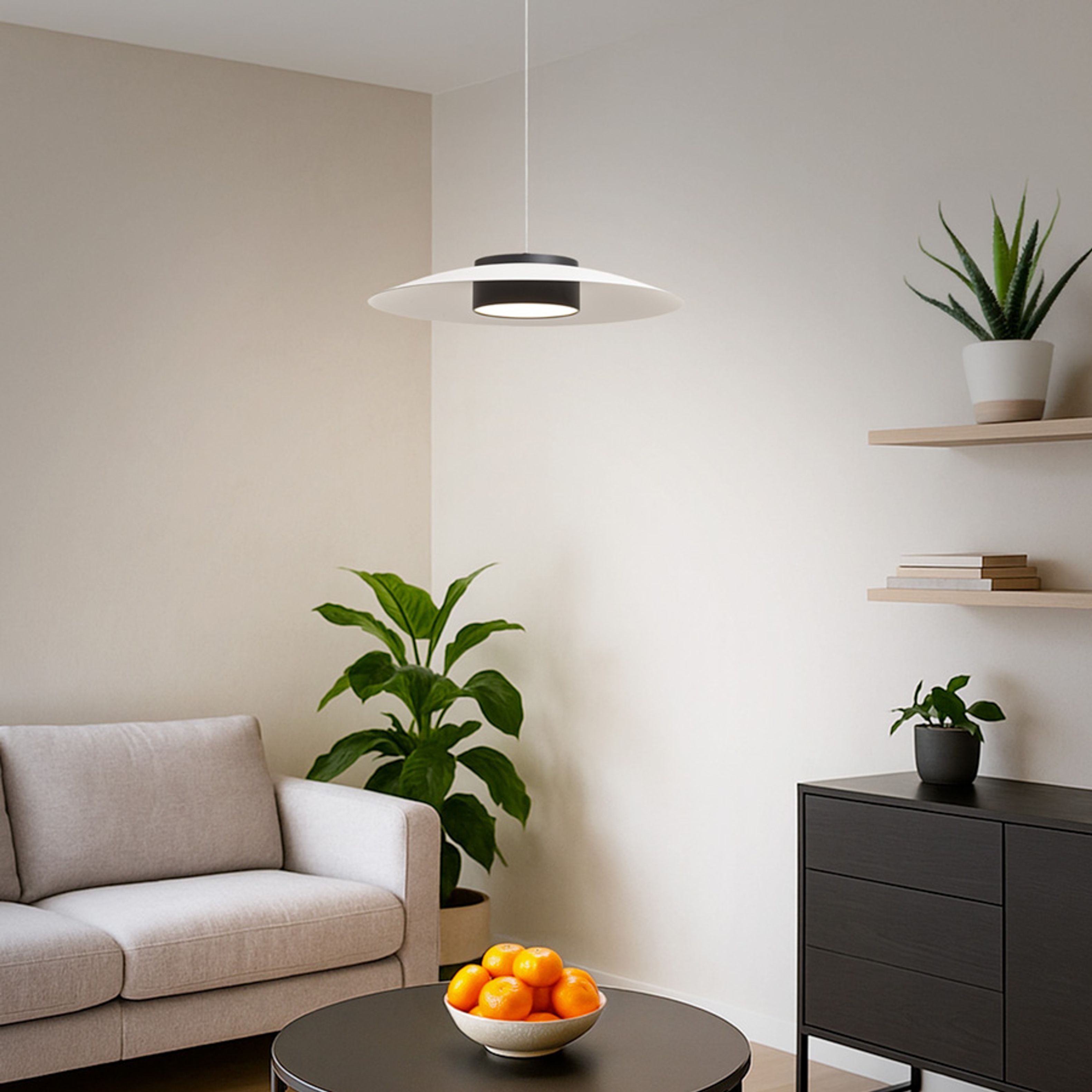 Pandantiv minimalist cu LED incorporat pentru iluminare SUS/JOS, SFERA DIMM suspendat alb 230V 15+9W 3000K