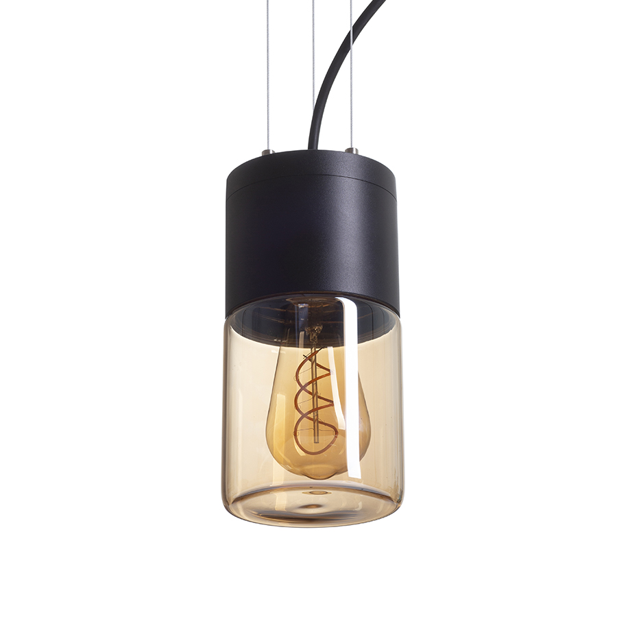 Lampă suspendată de exterior cu sticlă de chihlimbar, proiectata pentru iluminare ambianta folosind, QUINN negru chihlimbar 230V LED E27 11W IP54