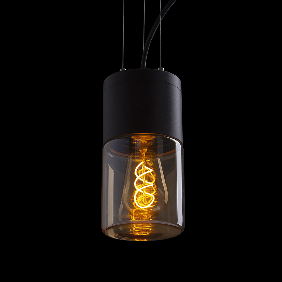 Lampă suspendată de exterior cu sticlă de chihlimbar, proiectata pentru iluminare ambianta folosind, QUINN negru chihlimbar 230V LED E27 11W IP54