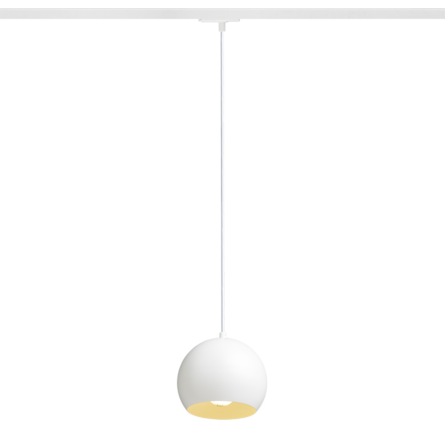 Pandantiv rotund din metal pentru utilizare cu o sursă de lumina E27 adecvata, AGNETA pentru șină cu 1-circuit suspendat alb 230V LED 11W