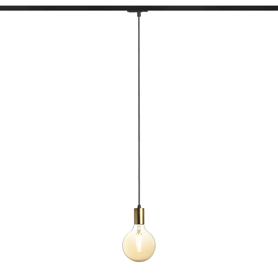 Pendant cu priză din alamă, cablu textil si adaptor pentru șine ci 1-circuit, ARAQ pentru șină cu 1-circuit suspendat alamă pieptănat/negru 230V LED E27 15W