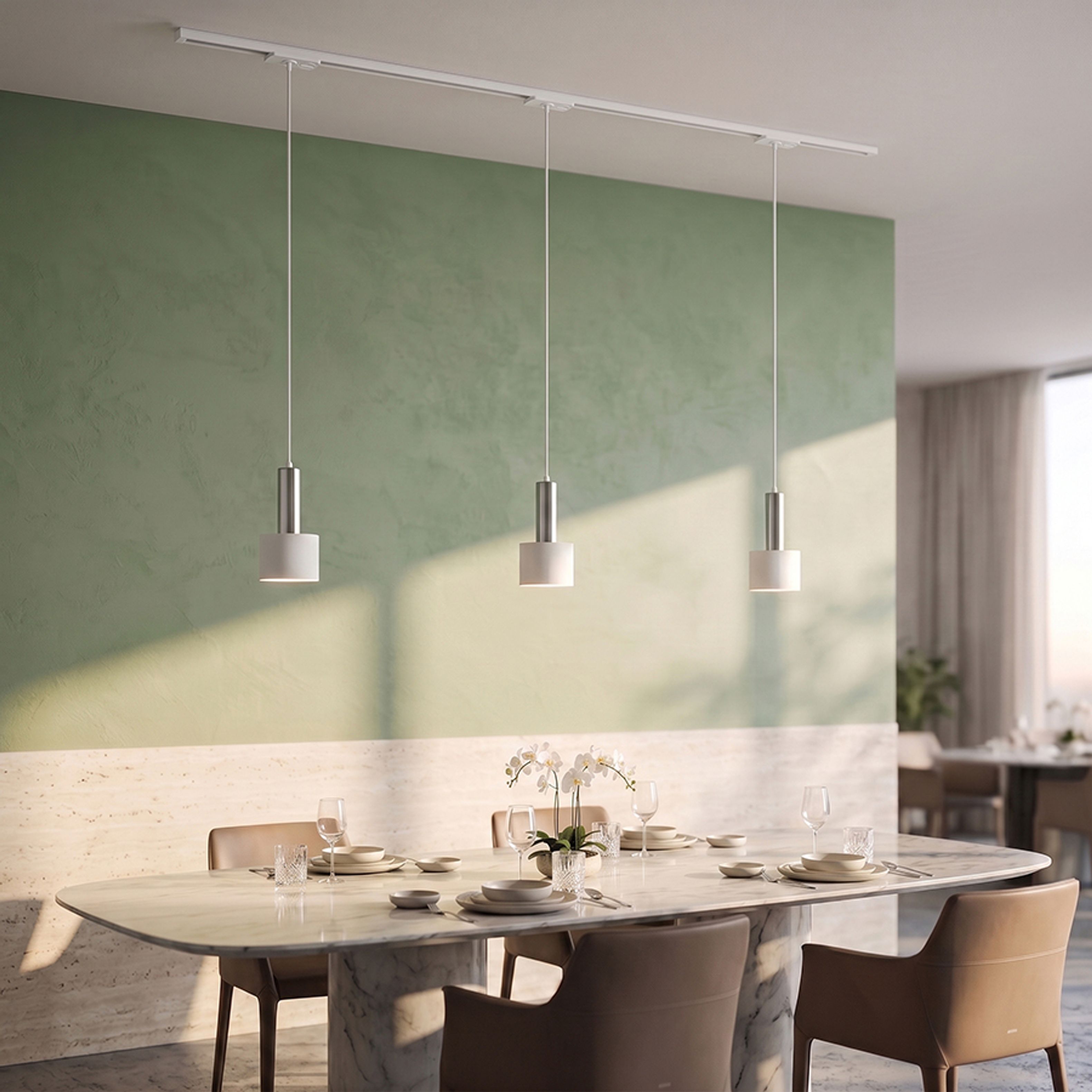 Lampă suspendata cu abajur metalic lacuit si cablu textil, GIULIA 12 pentru șină cu 1-circuit alb crom 230V LED E27 11W