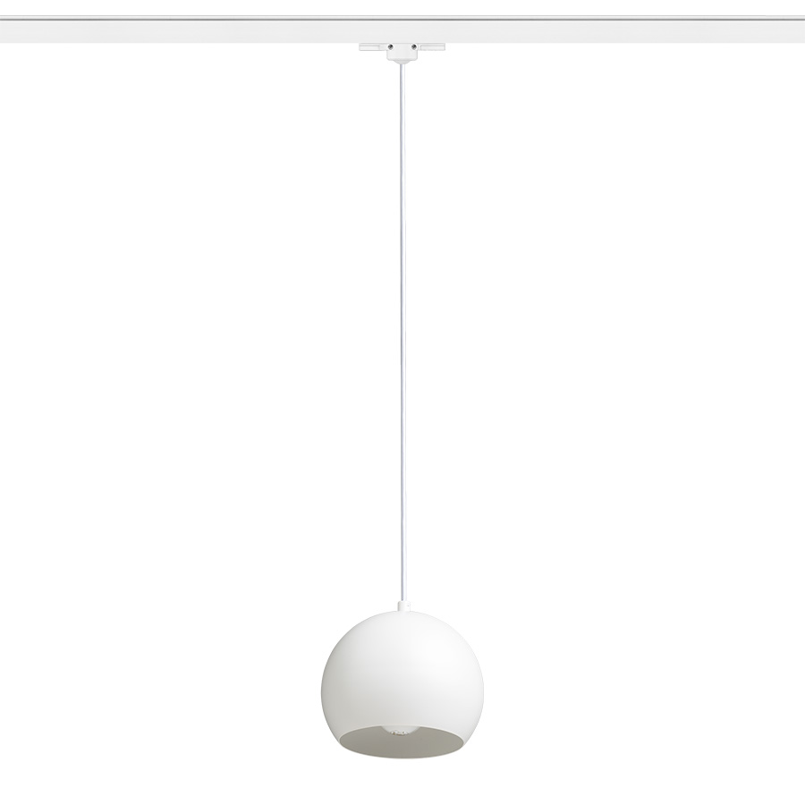 Pandantiv rotund din metal pentru utilizare cu o sursă de lumină E27 adecvată, AGNETA pentru șină cu 3-circuite suspendat alb 230V LED 11W