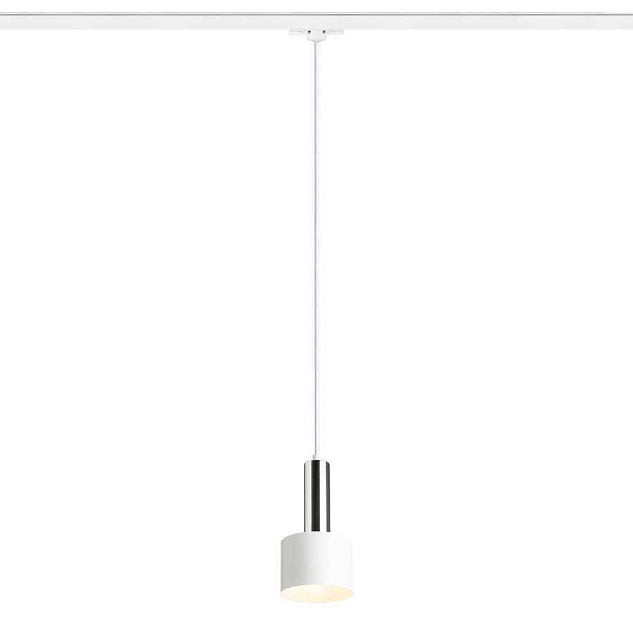 Lampă suspendată cu abajur metalic lacuit si cablu textil, GIULIA 12 pentru șină cu 3-circuite alb crom 230V LED E27 11W