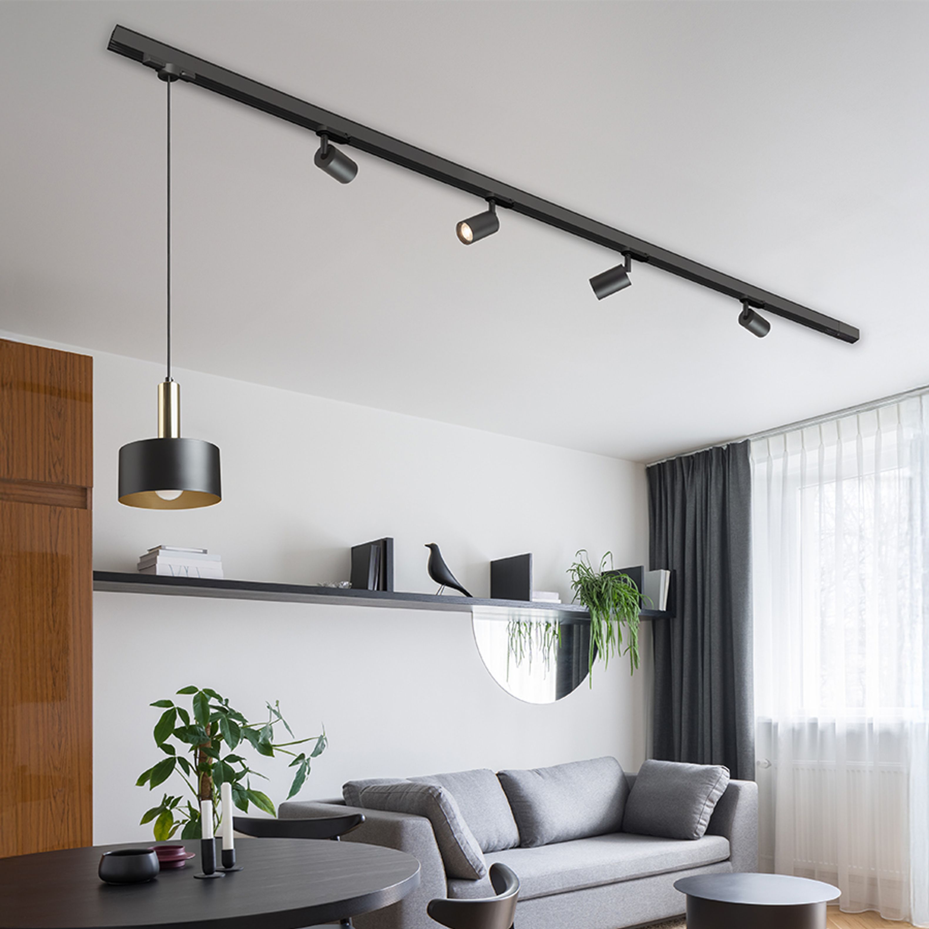 Lampă suspendata cu abajur metalic lacuit si cablu textil, GIULIA 20 pentru șină cu 3-circuite negru/aurie maro alamă 230V LED E27 15W