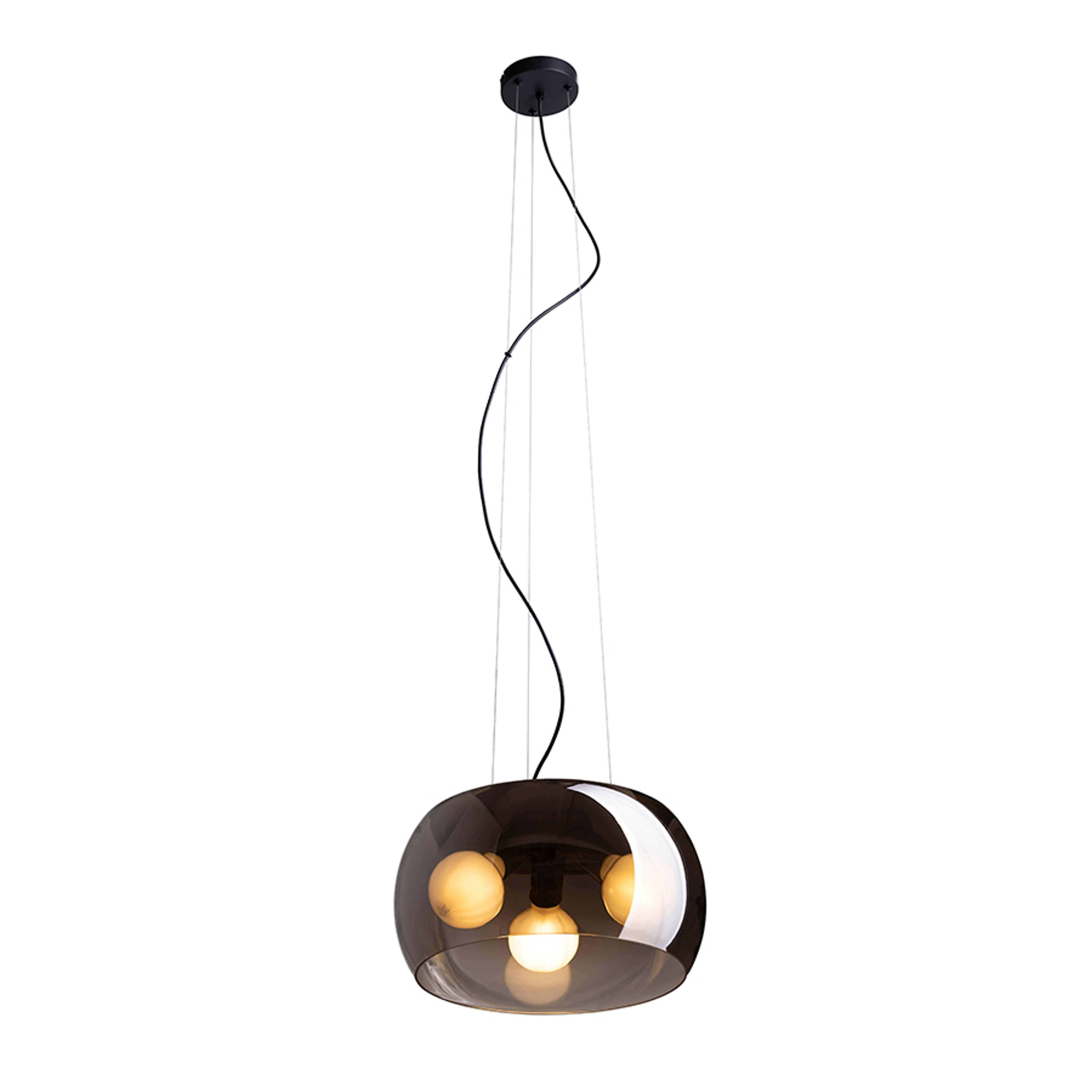 Lampă suspendată din sticlă in mai multe variante de culoare sticlă, pentru trei becuri LED cu baza, AMANDA negru mat afumată 230V E27 3x15W