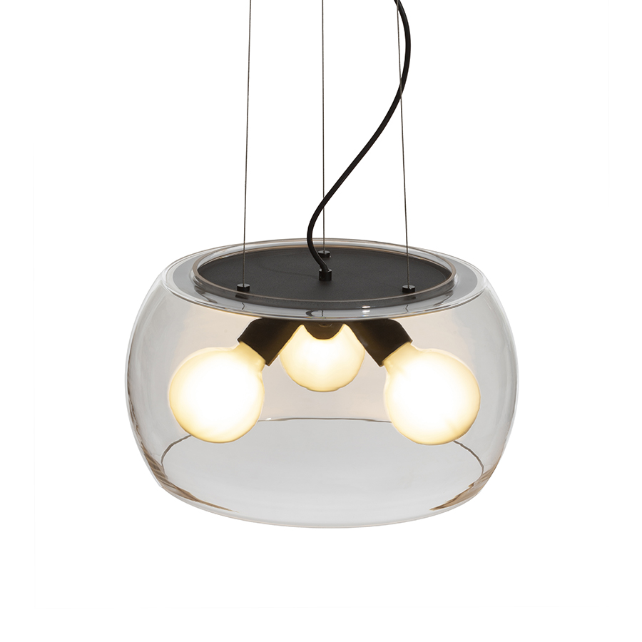 Lampă suspendată din sticlă in mai multe variante de culoare sticlă, pentru trei becuri LED cu baza, AMANDA negru mat afumată 230V E27 3x15W