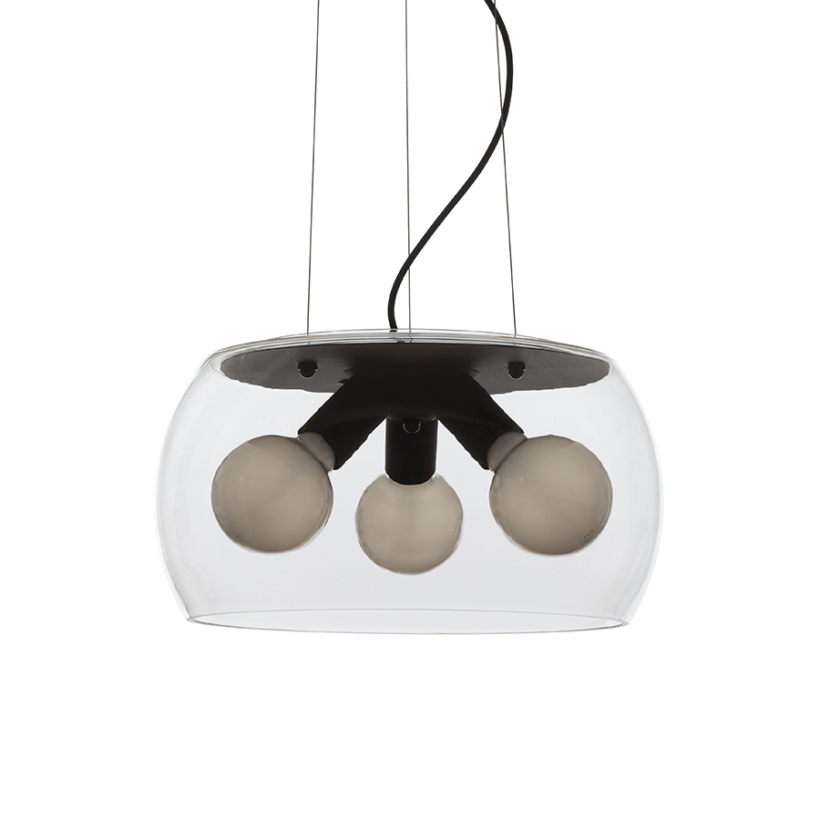 Lampă suspendată din sticlă in mai multe variante de culoare sticlă, pentru trei becuri LED cu baza, AMANDA negru mat afumată 230V E27 3x15W
