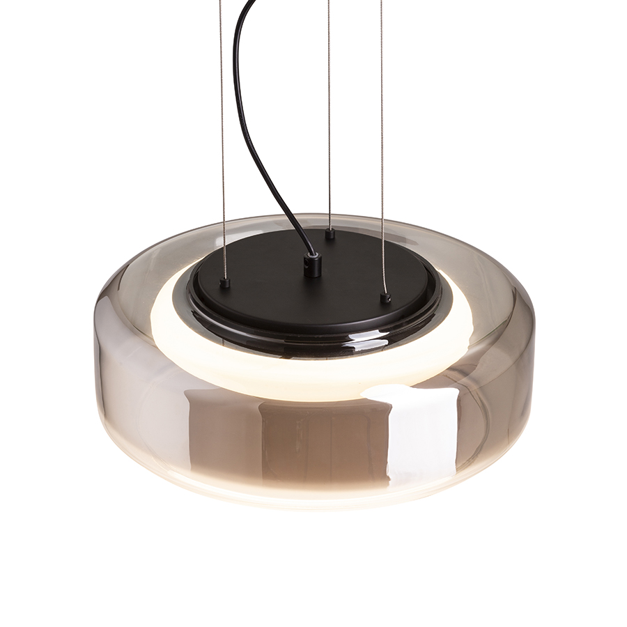 Pandantiv de designer cu LED-uri si abajururi din sticlă incorporate, cu o sticlă fumurie, NAOMI 35 suspendat afumată/sticlă mată/negru 230V LED 18W 3000K