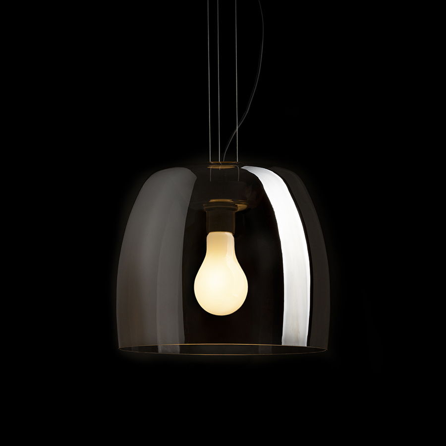 Pandantiv din sticlă de designer pentru o sursă de lumina LED cu baza E27, ORLANDO 35 suspendat afumată/negru 230V 24W