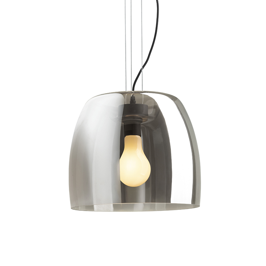 Pandantiv din sticlă de designer pentru o sursă de lumina LED cu baza E27, ORLANDO 35 suspendat afumată/negru 230V 24W