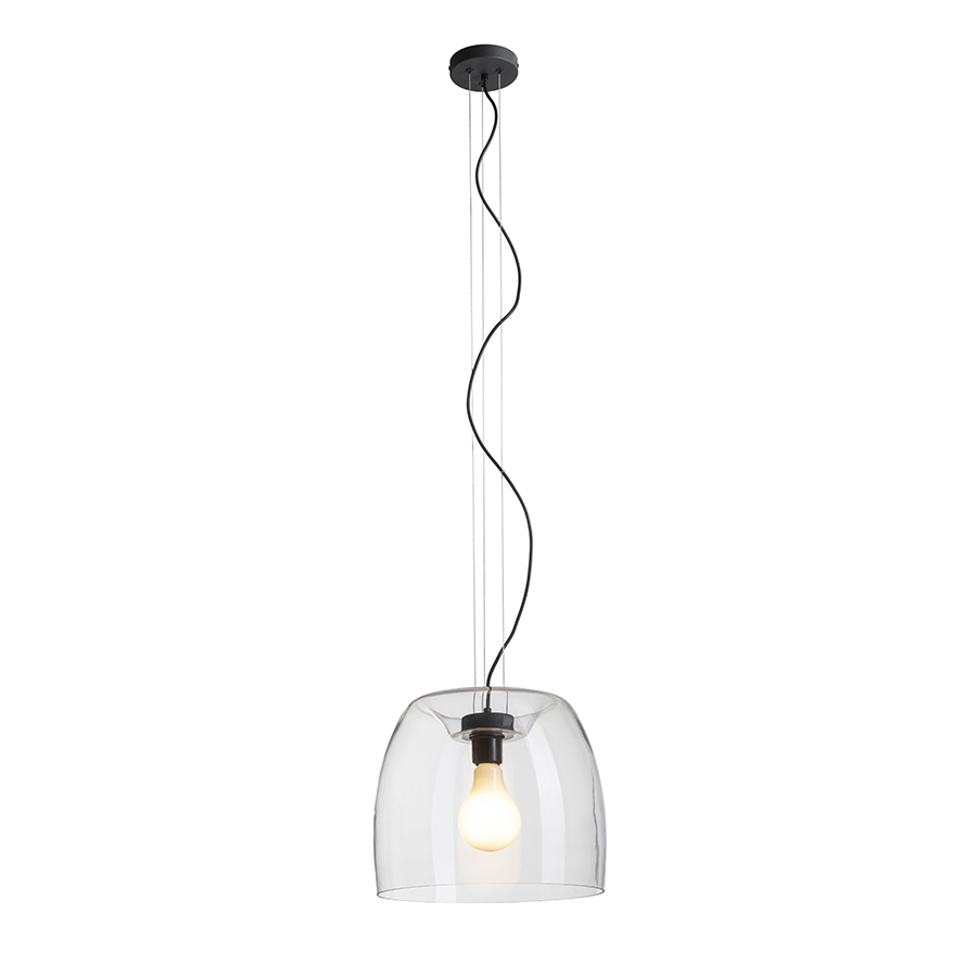Pandantiv din sticlă de designer pentru o sursă de lumina LED cu baza E27, ORLANDO 35 suspendat transparentă/negru 230V 24W
