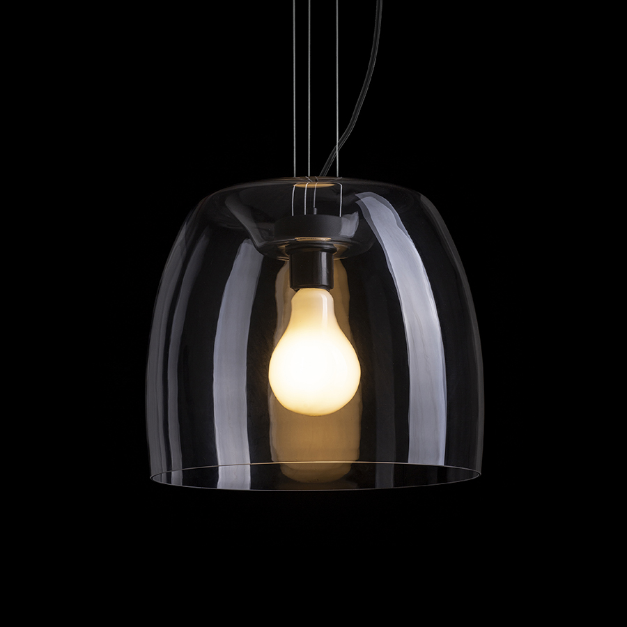 Pandantiv din sticlă de designer pentru o sursă de lumina LED cu baza E27, ORLANDO 35 suspendat transparentă/negru 230V 24W