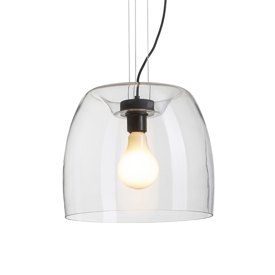 Pandantiv din sticlă de designer pentru o sursă de lumina LED cu baza E27, ORLANDO 35 suspendat transparentă/negru 230V 24W