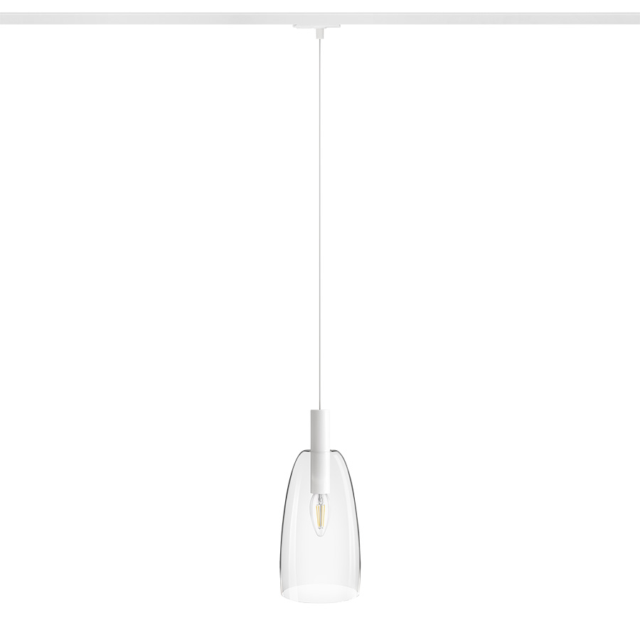 Suspensie din sticlă cu detalii lăcuite, o priză E14 pentru surse de lumină LED, BELLINI L E14 pentru șină cu 1-circuit suspendat alb transparentă 230V 15W