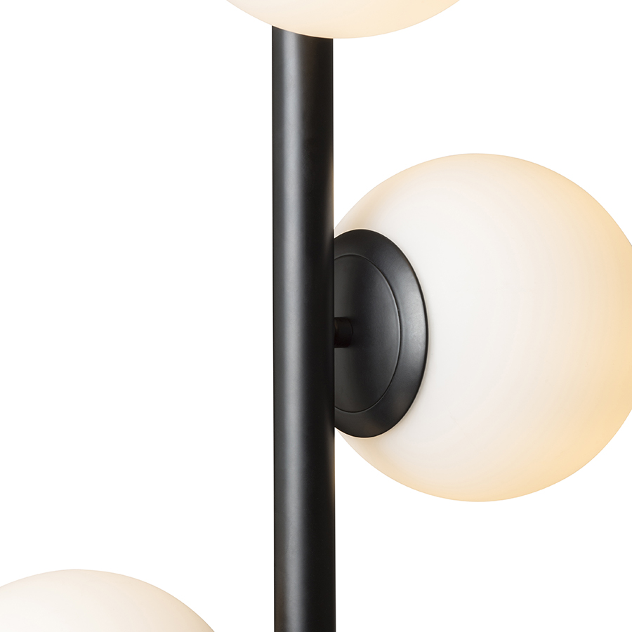 Lampă eleganta cu pandantiv cu trei globuri opal pe tijă verticală pentru surse de lumina LED E27, ETHERIA suspendat negru sticlă 230V 3x11W
