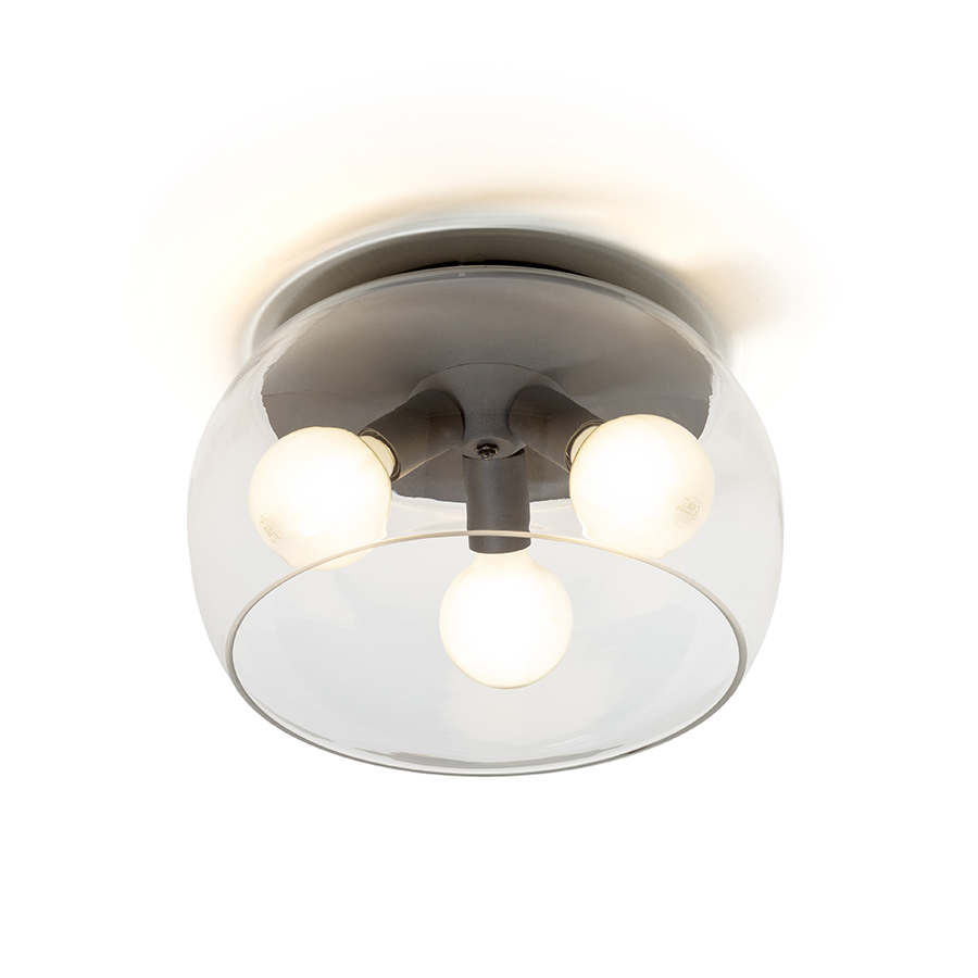 Plafonieră din sticlă in mai multe variante de culoare sticlă, cu soclu de plafon lăcuit negru, AMANDA de tavan mat afumată 230V LED E27 3x15W