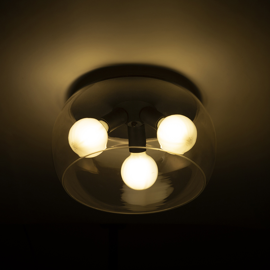 Plafonieră din sticlă in mai multe variante de culoare sticlă, cu soclu de plafon lăcuit negru, AMANDA de tavan mat afumată 230V LED E27 3x15W